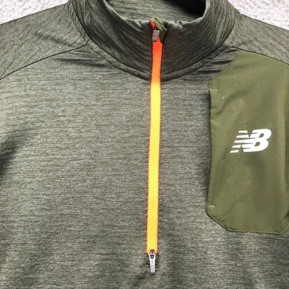 New Balance Running Pullover Mens Medium Olive Green 1/4 Zip Outdoor Thumbhole - Picture 4 of 12